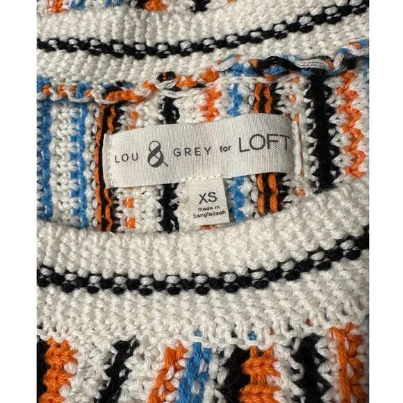 Lou & Grey Loft Fringe Sleeveless Striped Sweater Tank Cream Orange Blue size xs - Picture 13 of 13